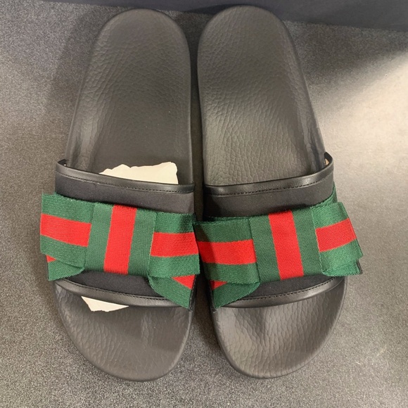 Gucci Red Green & Black Bow Slides NIB Womens - Picture 2 of 6